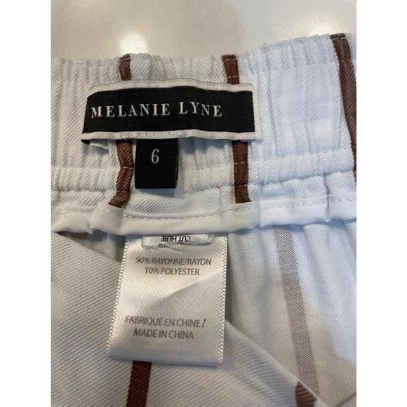Melanie Lyne White and Brown Striped Wide Leg Summer Pull on Pants Trouser SZ 6 - Picture 7 of 12
